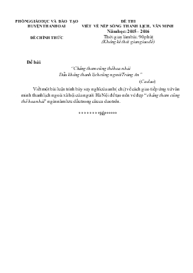 Đề thi viết về nếp sống thanh lịch, văn minh năm học 2015  2016